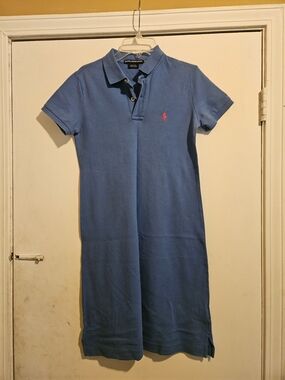 Ralph Lauren Light Blue Polo Midi Dress with Pink Logo